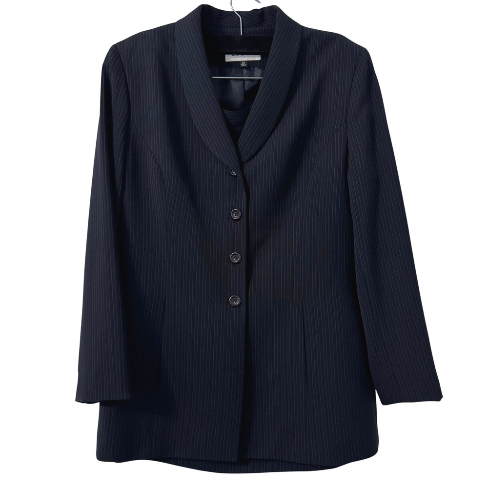 Le Suit Womens Pinstripe 2 Piece Skirt‎ Suit Set Blazer Sz 10 Navy Blue Office